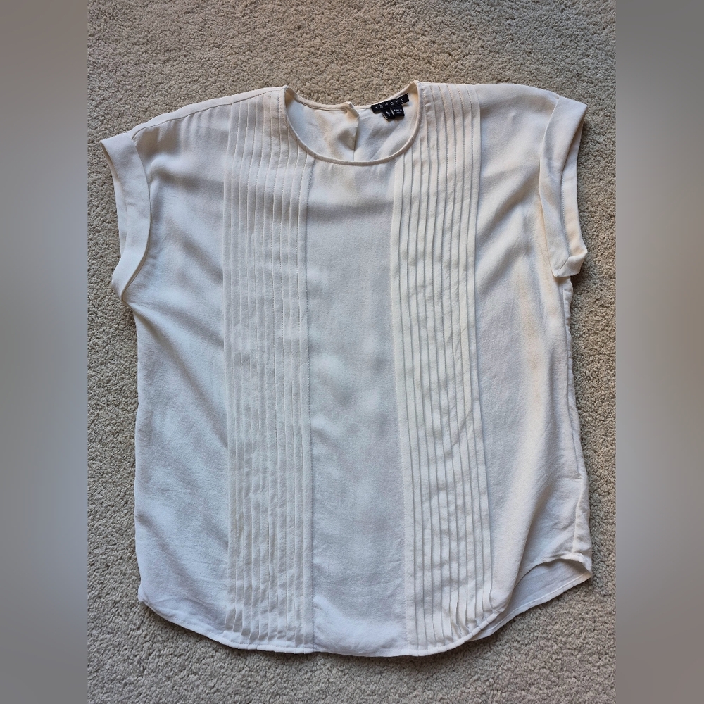 Theory Ivory Silk Pleated Cap Sleeve Blouse Size S/P